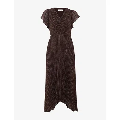 Phase Eight Womens Louisa Pin-spot Wrap Woven Midi Dress Brown