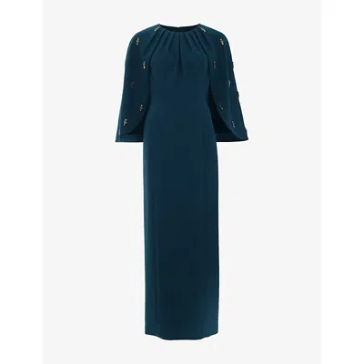 Phase Eight Womens Michelle Jewelled-cape Stretch-woven Maxi Dress Dark Green