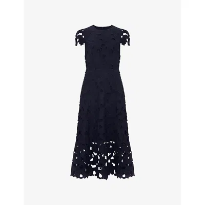 Phase Eight Womens Navy Leilani Lace-embroidered Woven Midi Dress In Blue