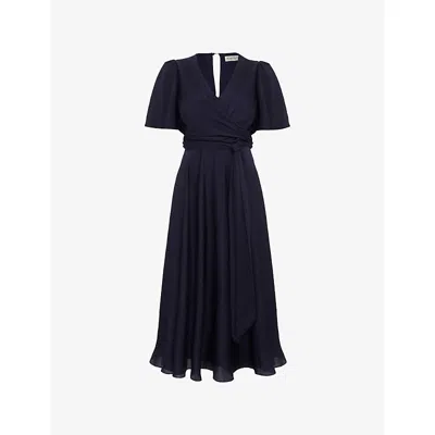 Phase Eight Womens Navy Petite Abbie Wrap-front Woven Midi Dress In Black