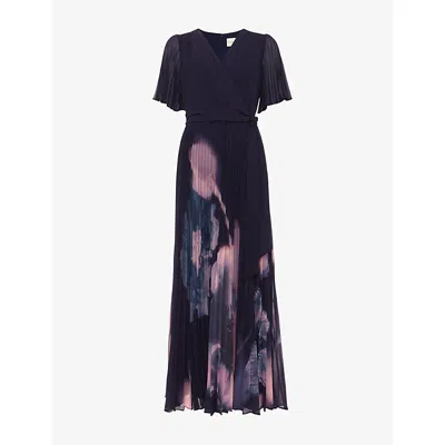 Phase Eight Womens Navy Petite Abigail Floral-print Woven Maxi Dress In Blue
