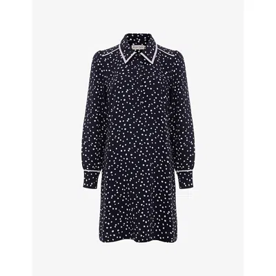 Phase Eight Womens  Collared Spot-print Woven Tunic Mini Dress In Black