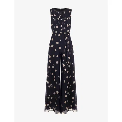 Phase Eight Womens Navy/ivory Maxine Polka-dot Chiffon Jumpsuit In Black