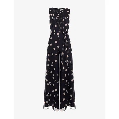 Phase Eight Womens Navy/ivory Petite Maxine Polka-dot Chiffon Jumpsuit In Black