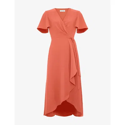 Phase Eight Womens Orange Julissa Wrap-front Woven Midi Dress In Pink