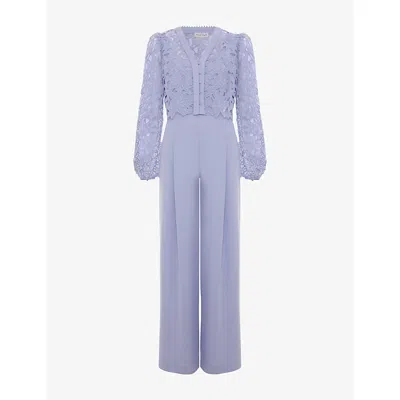 Phase Eight Womens Pale Blue Petite Winona Lace-embroidered Woven Jumpsuit