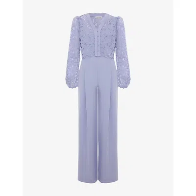 Phase Eight Womens Pale Blue Winona Lace-embroidered Woven Jumpsuit In Purple