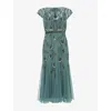 Phase Eight Womens Pale Green Evonne Bead-embellished Short-sleeve Woven Midi Dress In Green