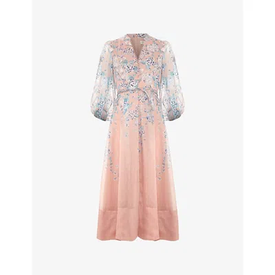 Phase Eight Womens Pale Pink Alison Floral-print Woven Midi Dress