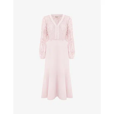 Phase Eight Womens Pale Pink Ayumi Lace-embroidered Stretch-woven Midi Dress