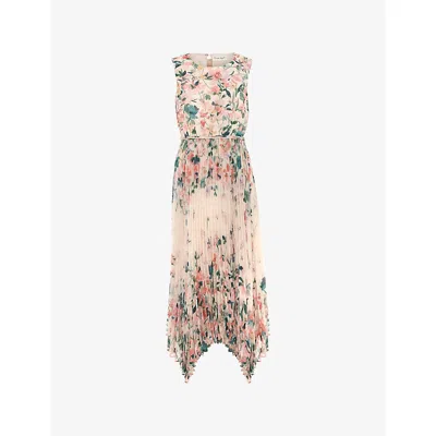 Phase Eight Womens Pale Pink Georgiana Floral-print Stretch-woven Midi Dress