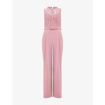 Phase Eight Womens Pale Pink Petite Ivanna Lace-embroidered Woven Jumpsuit