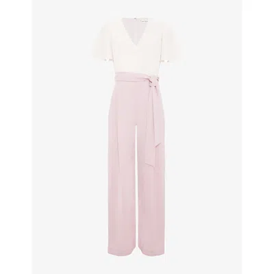 Phase Eight Womens Pale Pink Petite Kallie V-neck Woven Jumpsuit