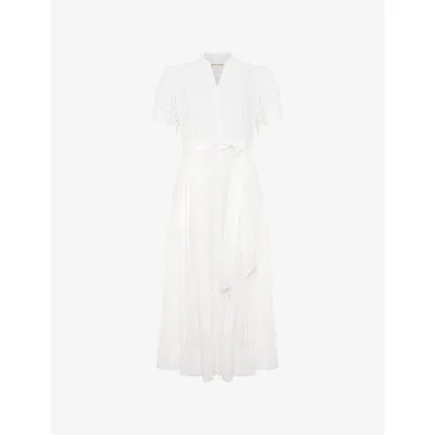Phase Eight Womens White Aletta Belted-waist Cotton Midi Dress