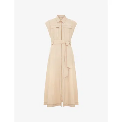 Phase Eight Womens Stone Alira Belted-waist Cotton Midi Dress In Brown