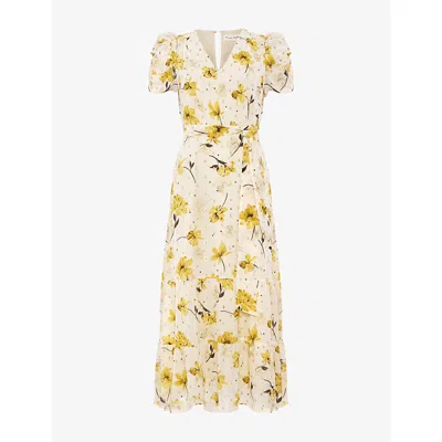 Phase Eight Womens  Azalea Floral Fil Coupé Woven Midi Dress In Pale Yellow