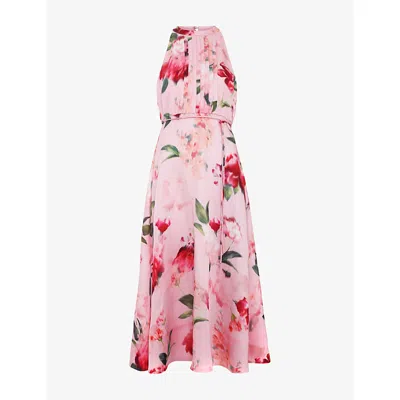 Phase Eight Womens Pink Bethany Floral-print Linen-blend Midi Dress