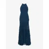 Phase Eight Womens Teal Charlene High-neck Textured Woven Maxi Dress In Multi