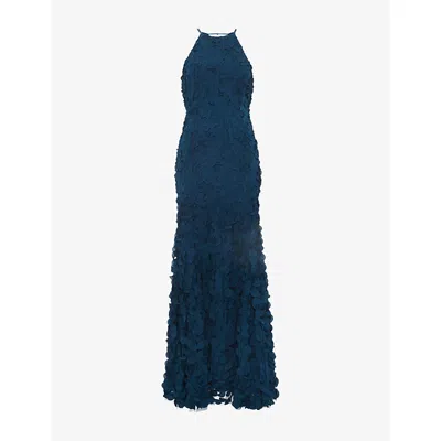 PHASE EIGHT WOMENS TEAL CHARLENE HIGH-NECK TEXTURED WOVEN MAXI DRESS