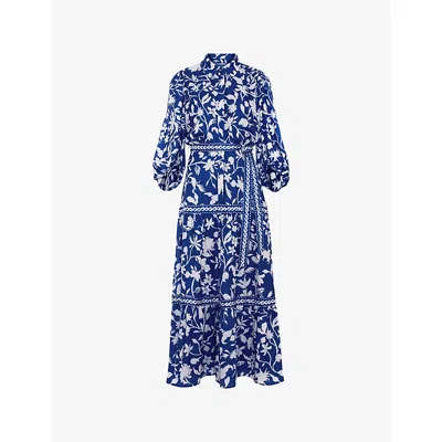 Phase Eight Womens Blue Coralie Floral-print Stretch-woven Midi Dress