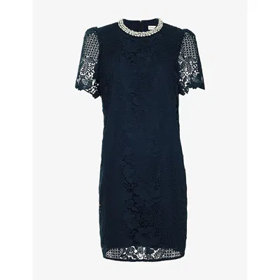 Phase Eight Womens  Eloise Gem-embellished Lace-woven Mini Dress In Navy