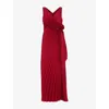 Phase Eight Womens Emlyn Rose-embroidered Pleated Stretch-woven Maxi Dress In Red