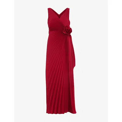 Phase Eight Womens Emlyn Rose-embroidered Pleated Stretch-woven Maxi Dress In Red