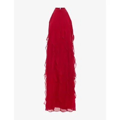 PHASE EIGHT WOMENS RED HELENA RUFFLED CHIFFON MAXI DRESS