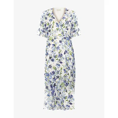 Phase Eight Womens Cream Juliette Floral-print Metallic-woven Midi Dress In Blue