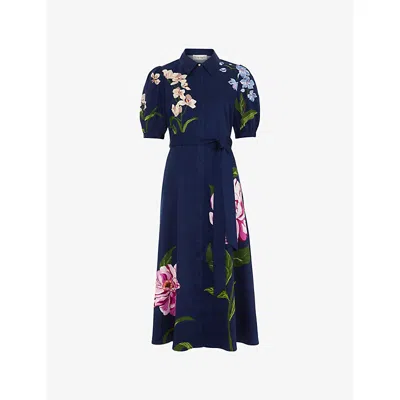 Phase Eight Womens Navy Kerrie Floral-print Stretch-cotton Midi Dress In Multi