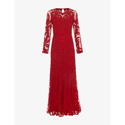 Phase Eight Womens Red Phoenix Long-sleeved Lace Maxi Dress