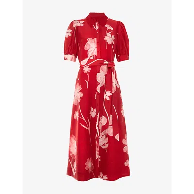 Phase Eight Womens Red Delphine Floral Woven Midi Dress