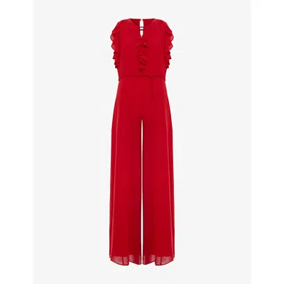Phase Eight Womens Red Rachel Ruffle-trim Tie-waist Woven Jumpsuit