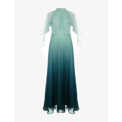Phase Eight Womens Teal Aspen Flower-appliqué Woven Maxi Cape Dress In Green