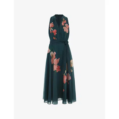 Phase Eight Womens  Petite Lucinda Floral-print Woven Midi Dress In Black