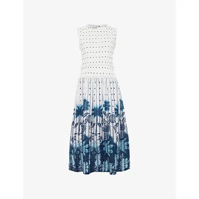 Phase Eight Womens White Chiara Floral-print Cotton Midi Dress In Multi