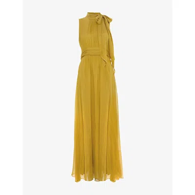 Phase Eight Womens Blaise Tie-neck Silk Maxi Dress Yellow In Green
