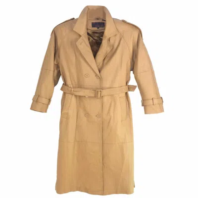 Pre-owned Phase Two 2004 , Women's Long Leather Coat, Zip-out Lining In Tan