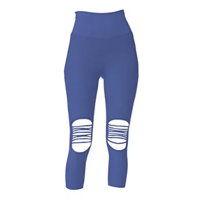 PHAT BUDDHA ST NICHOLAS RIPPED CAPRI LEGGINGS BLUE