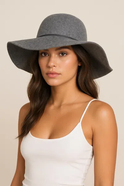 Phenix Round Crown Floppy Wool & Leather Hat In Gray In Black