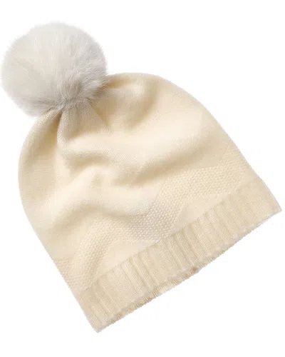 Phenix Zig-zag Texture Cashmere Beanie In White