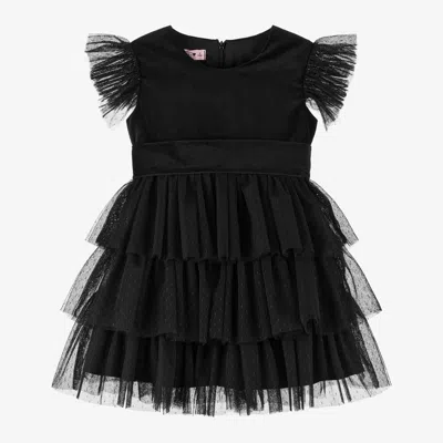 Phi Clothing Kids' Girls Black Velvet & Tulle Dress