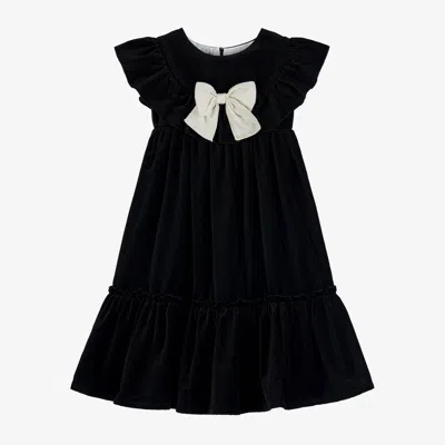 Phi Clothing Babies' Girls Black Velvet Bow Dress