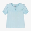 PHI CLOTHING GIRLS BLUE COTTON FRILL COLLAR BLOUSE