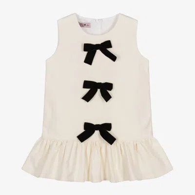 Phi Clothing Kids' Girls Ivory Velvet Bow Dress