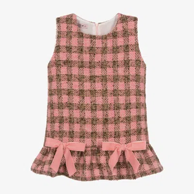 Phi Clothing Kids' Girls Pink Viscose Tweed & Velvet Bow Dress