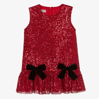 Phi Clothing Kids' Girls Red Sequins & Bows Dress