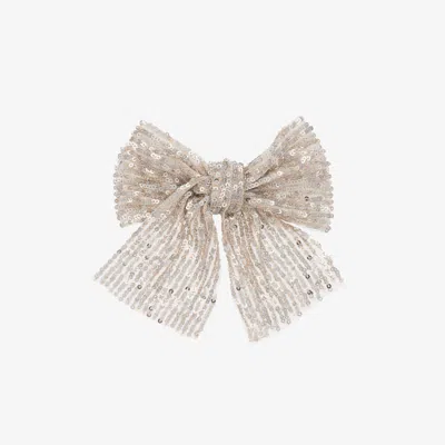 Phi Clothing Kids' Girls Silver Sequin Bow Clip (15cm) In Neutral