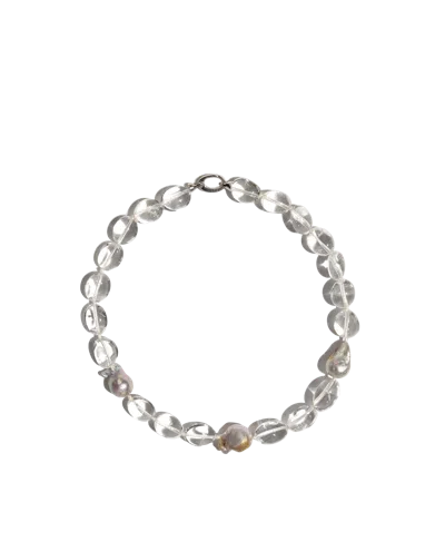 Phialebel Collar De Cuarzo Transparente Con Perlas Madre In Smoke Grey
