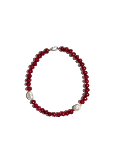 Phialebel Collar De Jade Rojo Y Perlas Madre In Smoke Grey